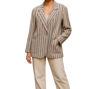 Norm Thompson Cream/Tan/Blue Stripe Linen Blend Blazer 1X
